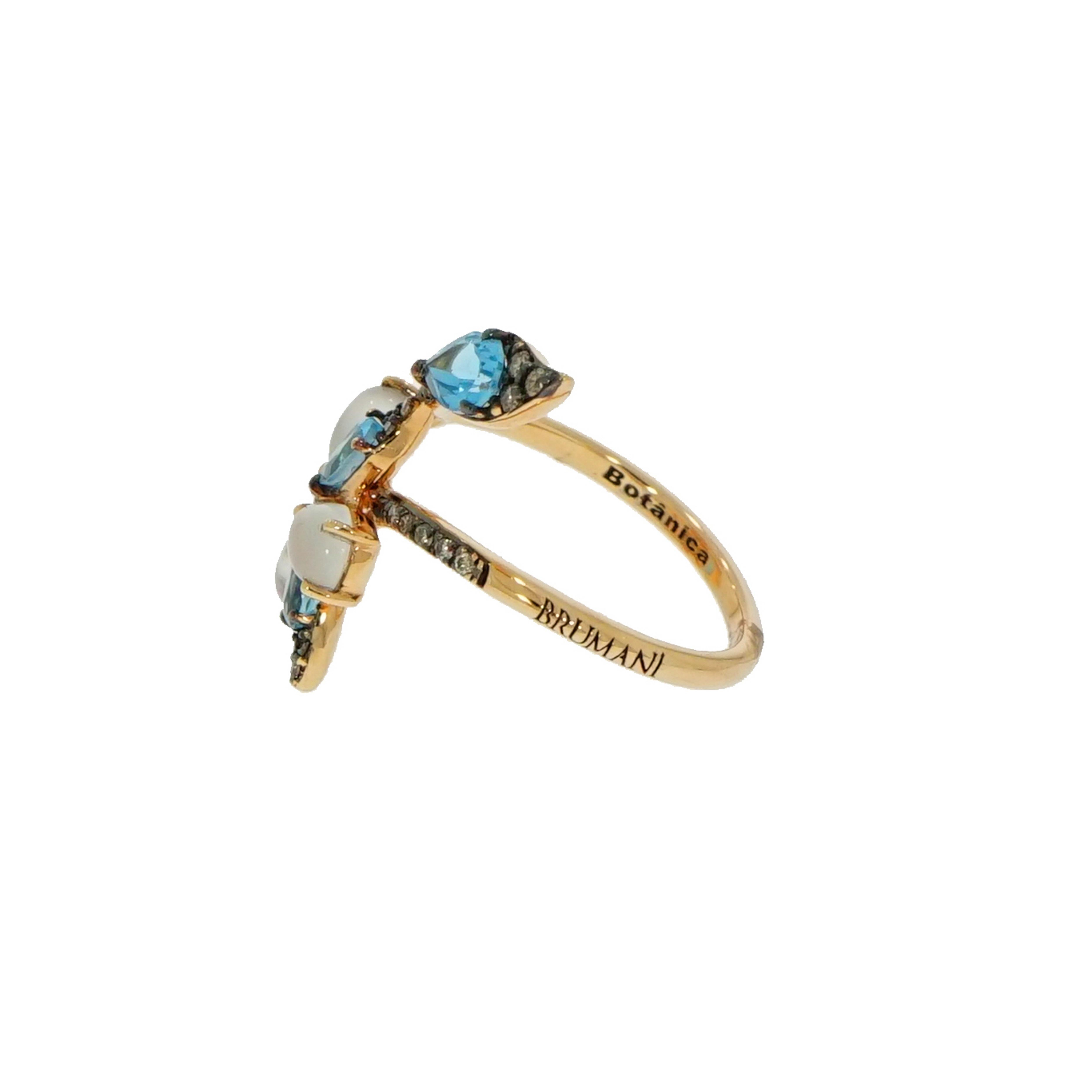 Ring aus Roségold mit blauem Topas und Mondstein Blume im Zustand „Neu“ im Angebot in Greenwich, CT