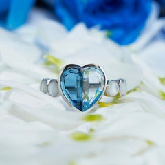 Priyashi Nahata Blue Topaz and Mother of Pearl Love Ring V1 in 18KWG