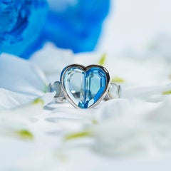 Priyashi Nahata Blue Topaz and Mother of Pearl Love Ring V3 in 18KWG