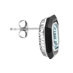 Blue Topaz and Onyx Art Deco Style Stud Earring in 9K White Gold
