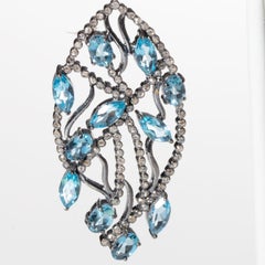 Blue Topaz and Pave Diamond Chandelier Dangle Earrings