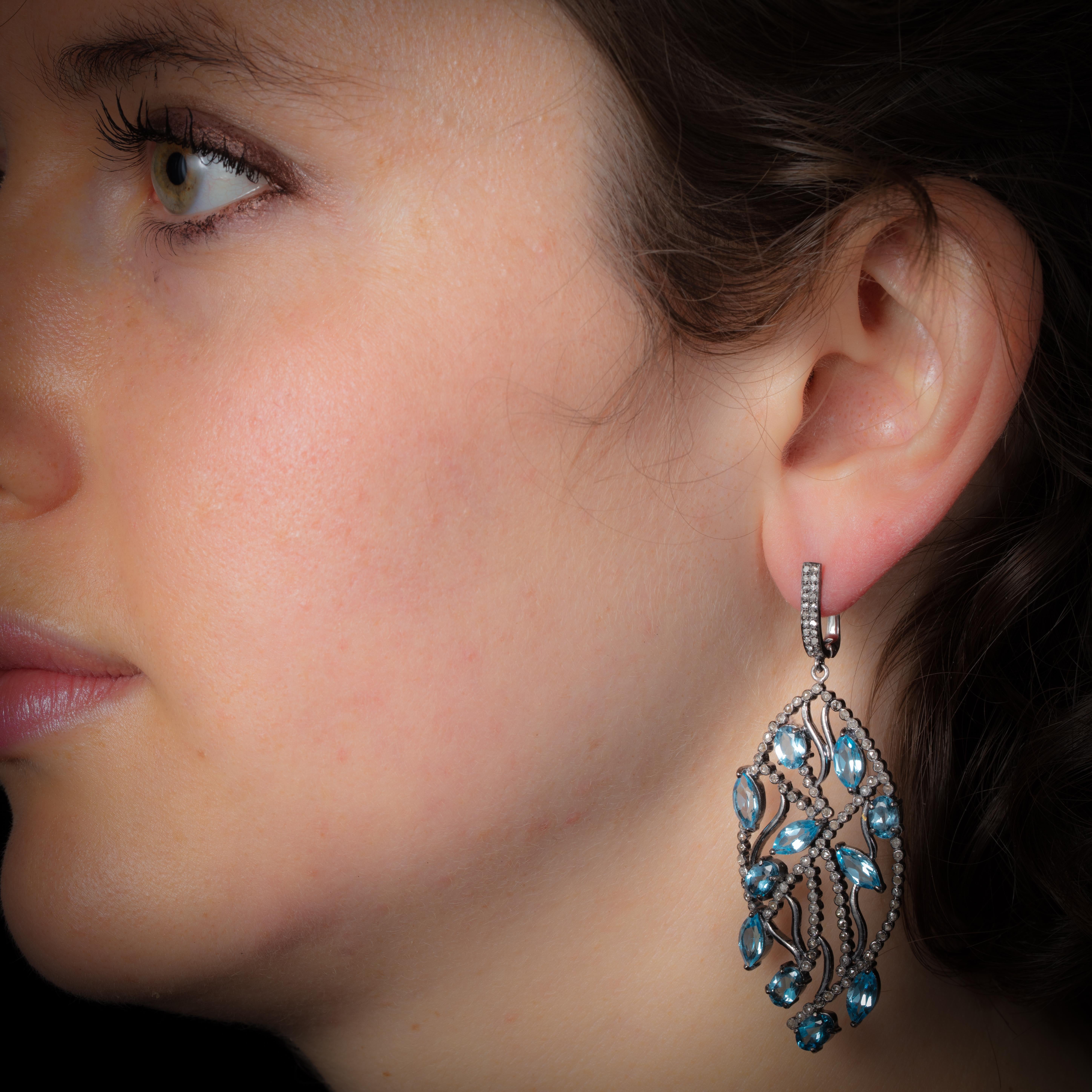 blue topaz chandelier earrings