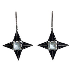 Blue Topaz and Pave Diamonds Four Pointed Star Paradizia Earrings