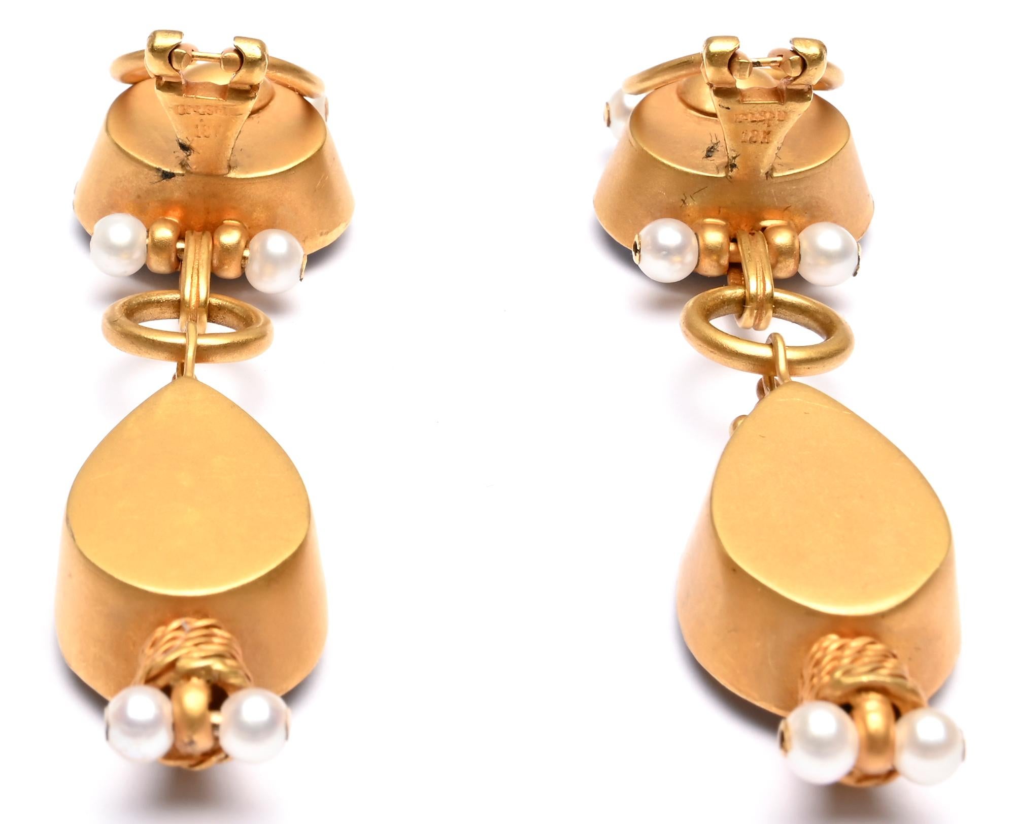 Blauer Topas und Perlen-Ohrringe aus Gold für Damen oder Herren im Angebot