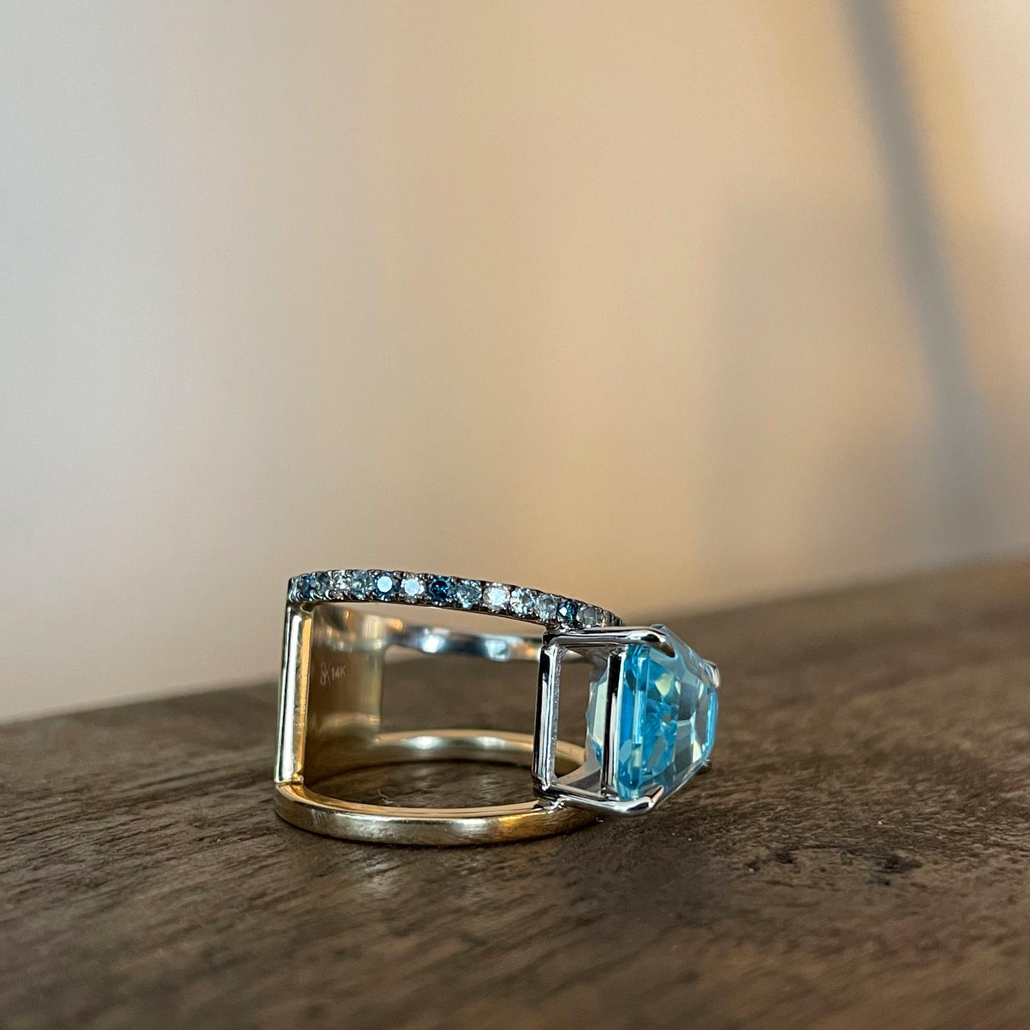 Rose Cut Blue Topaz and Pera Ring by Selin Kent For Sale