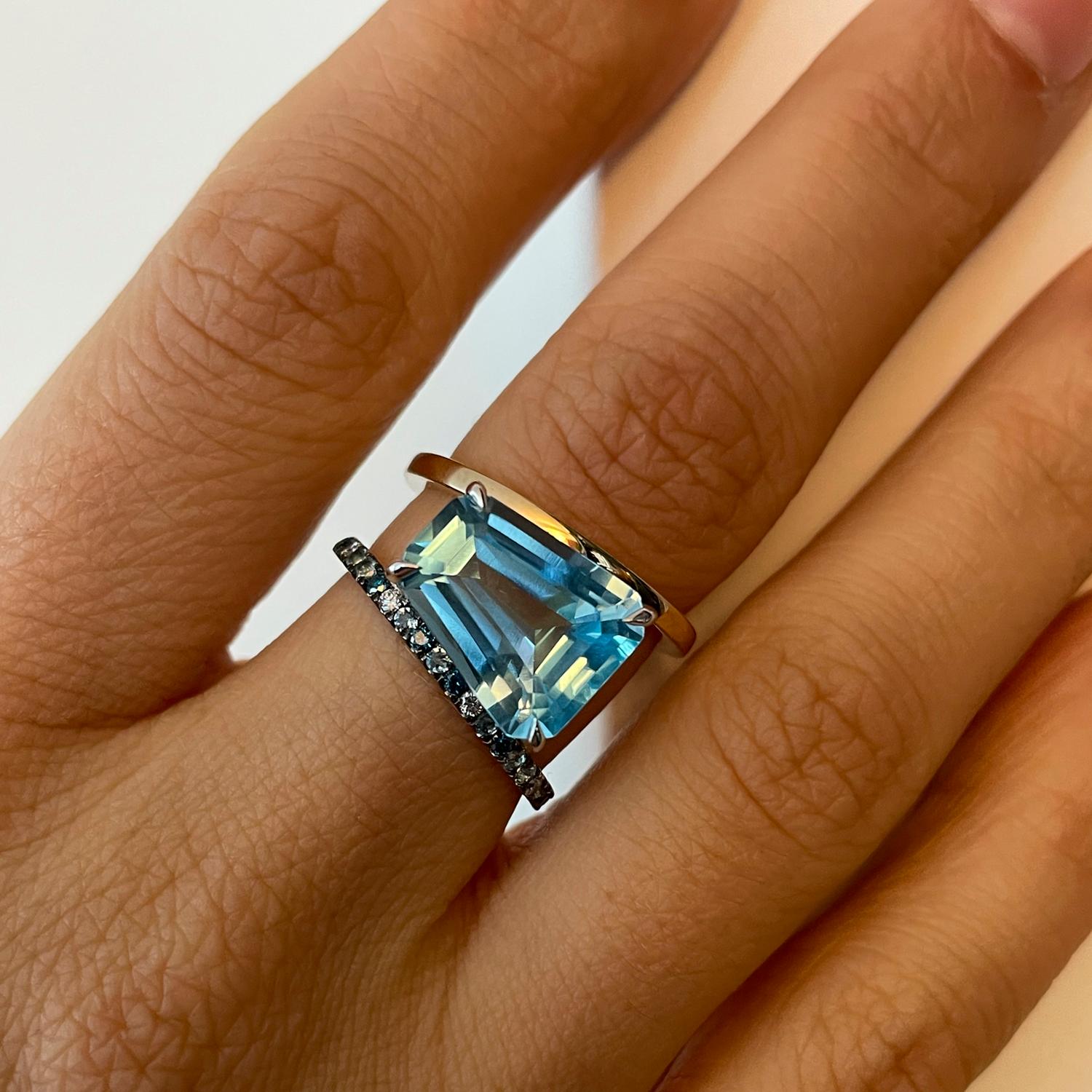 Women's Blue Topaz and Pera Ring by Selin Kent For Sale
