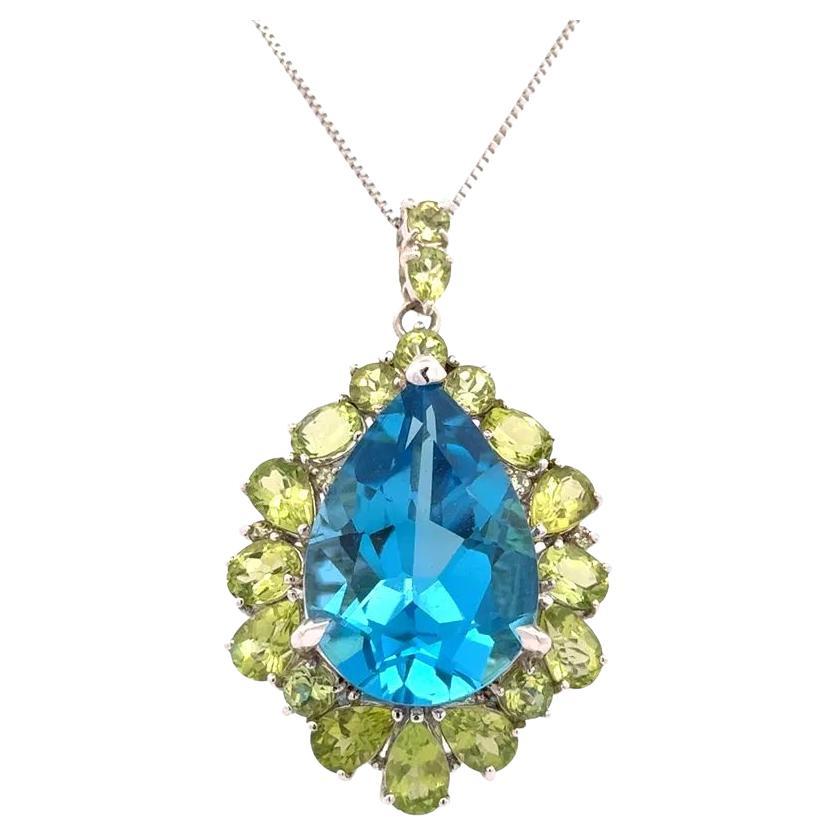 Collar Colgante Vintage Gota de Oro Topacio Azul y Peridoto