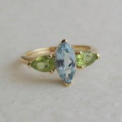 Blue Topaz and Peridot Gold Plated Sterling Silver Ring
