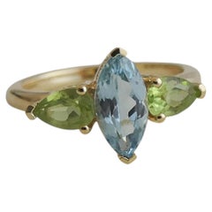 Blue Topaz and Peridot Gold Plated Sterling Silver Ring