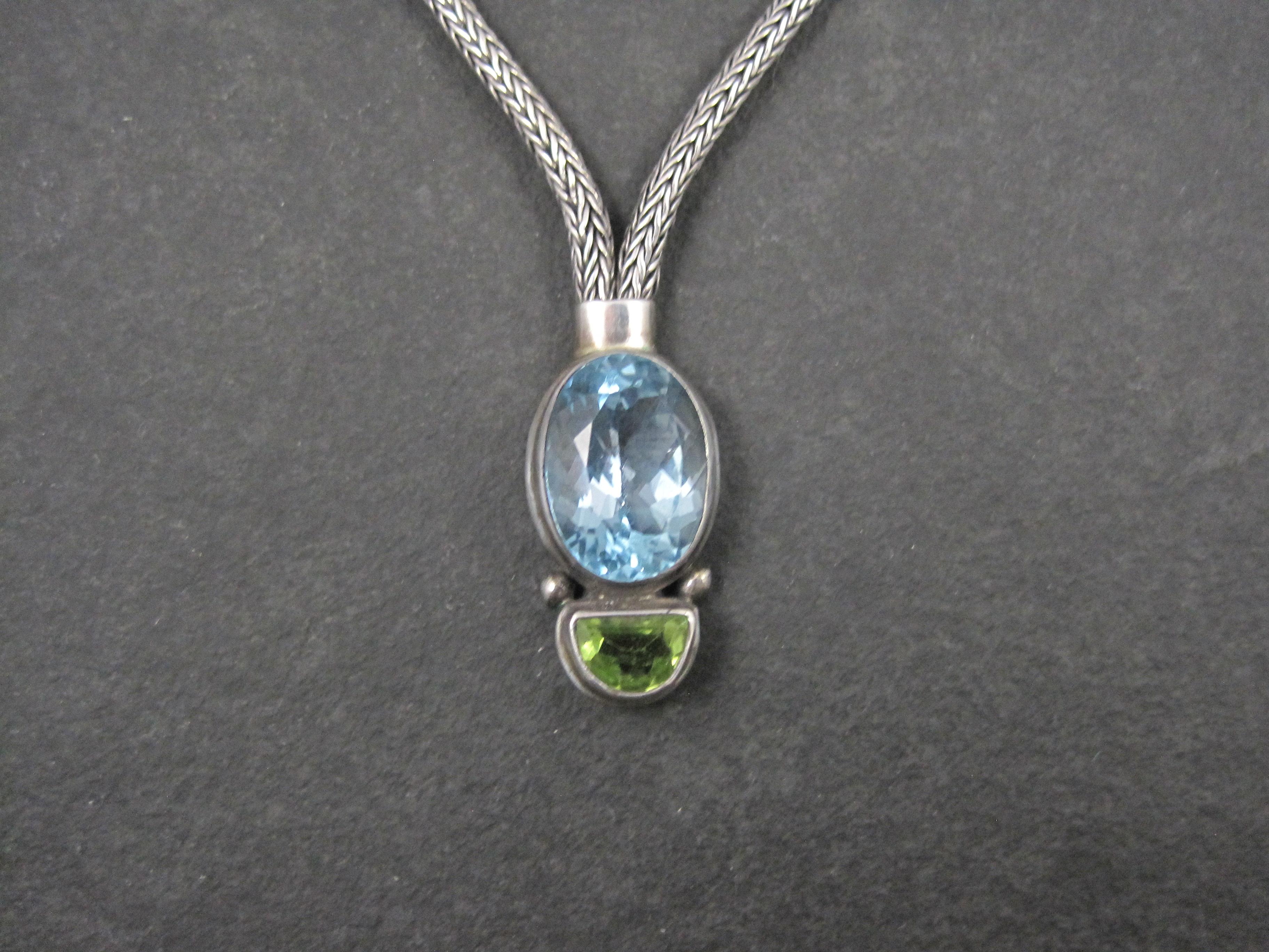 Taglio misto Collana a Y in Topazio Blu e Peridoto A. Silver in vendita