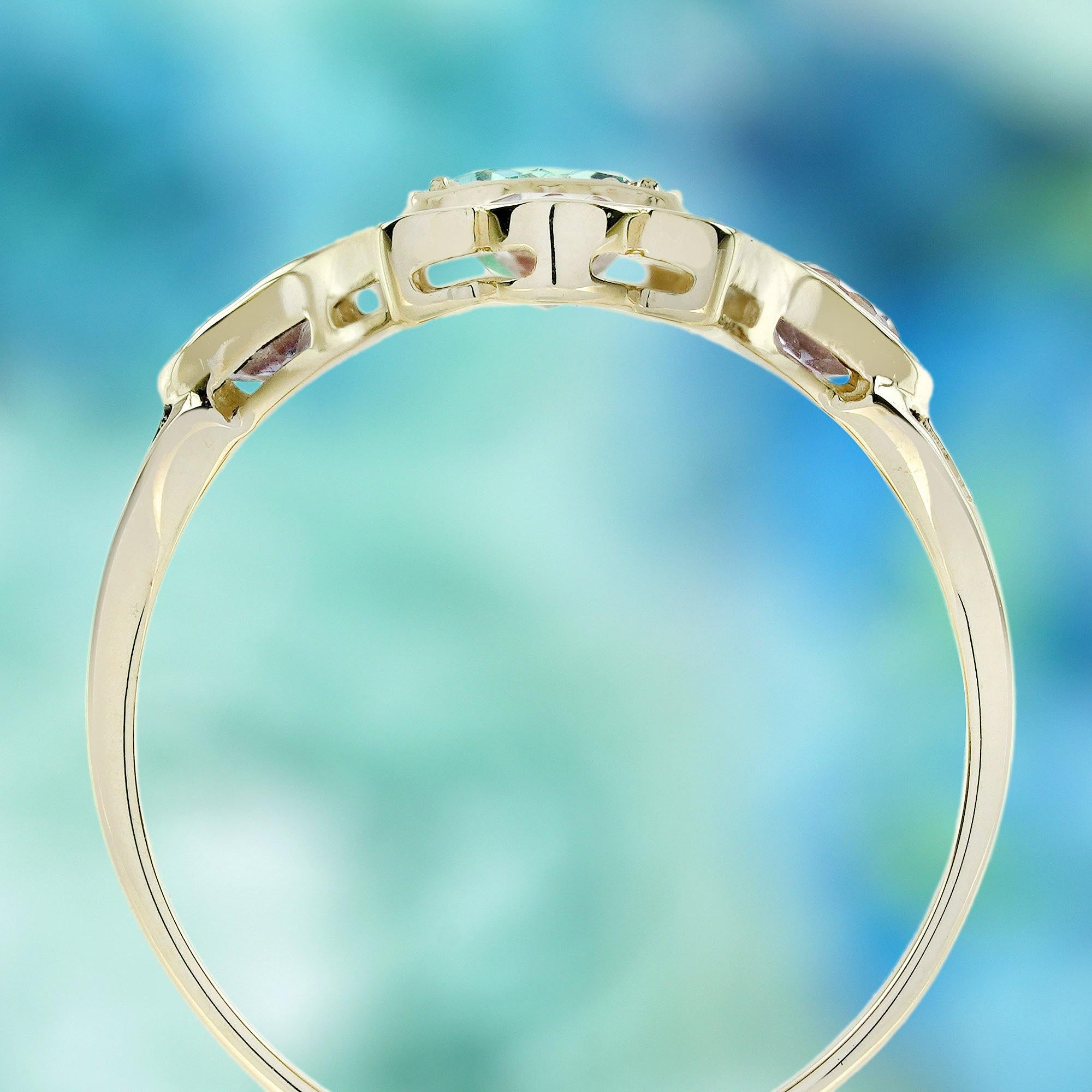 Blauer Topas und rosa Amethyst Vintage  Filigraner Ring im Stil von massivem 9K Gold im Zustand „Neu“ im Angebot in Bangkok, TH