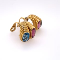 Blue Topaz and Pink Tourmaline Clip Earrings