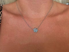 Blue Topaz and Pink Tourmaline Flower Necklace in 14k White Gold