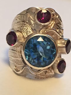 Blue Topaz and Rhodolite Garnet Ring