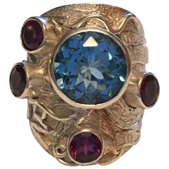 Blue Topaz and Rhodolite Garnet Ring