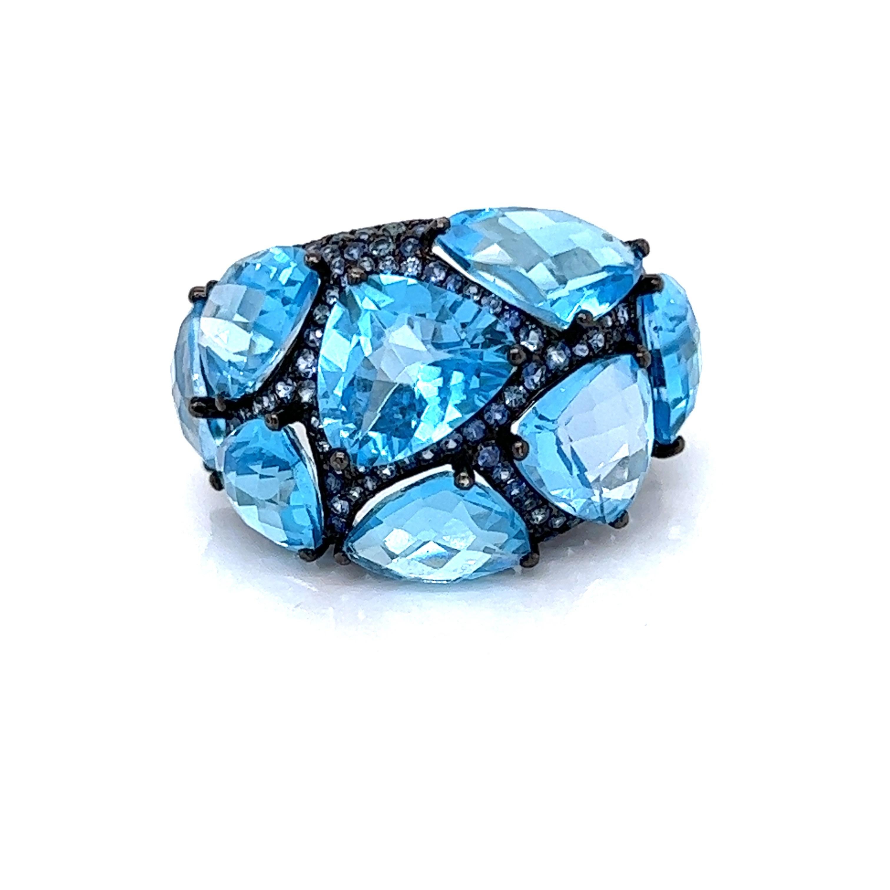 Modern Blue Topaz and Sapphire Estate Ring