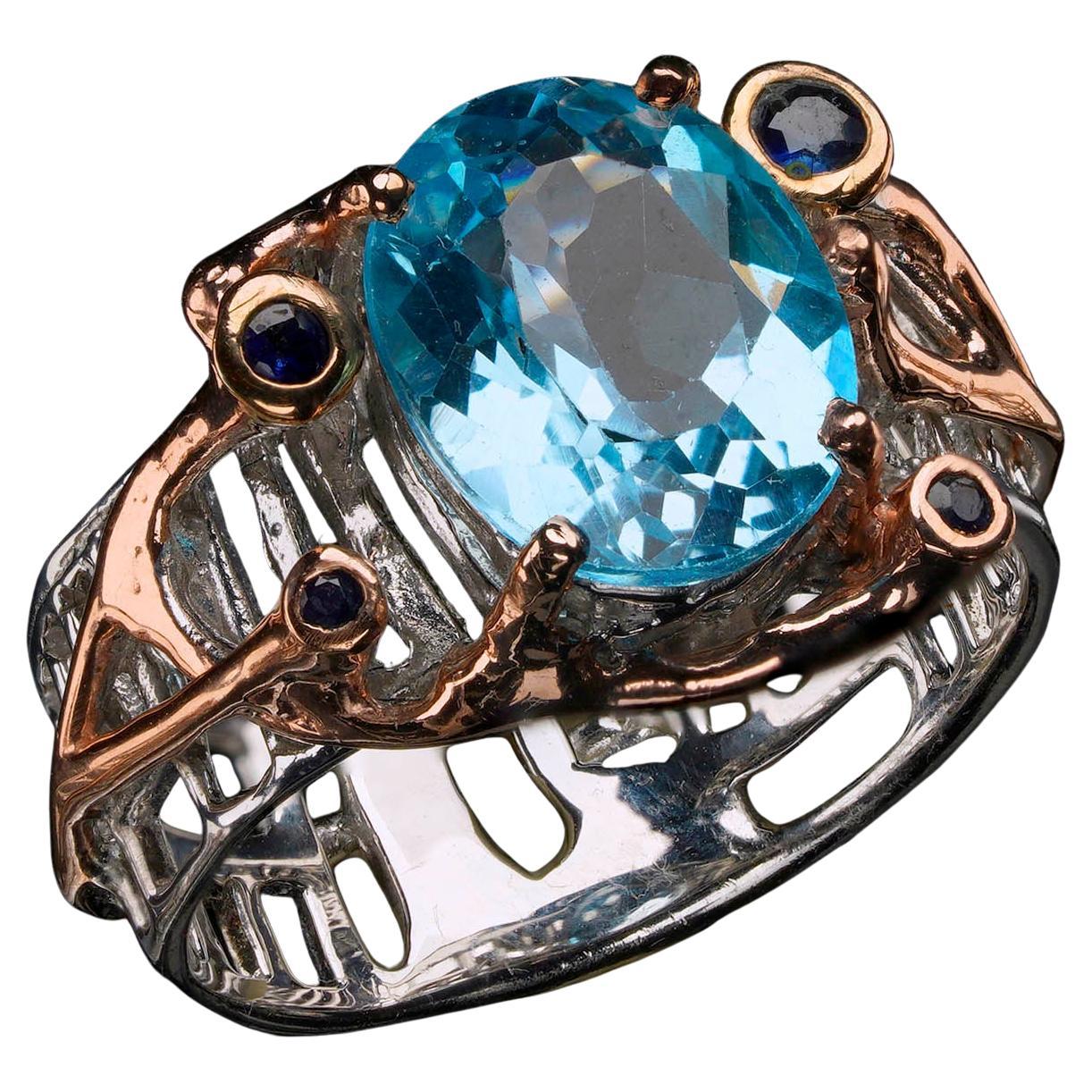 Blue Topaz and Sapphire Ring For Sale