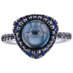 Blue Topaz and Sapphire White Gold Ring