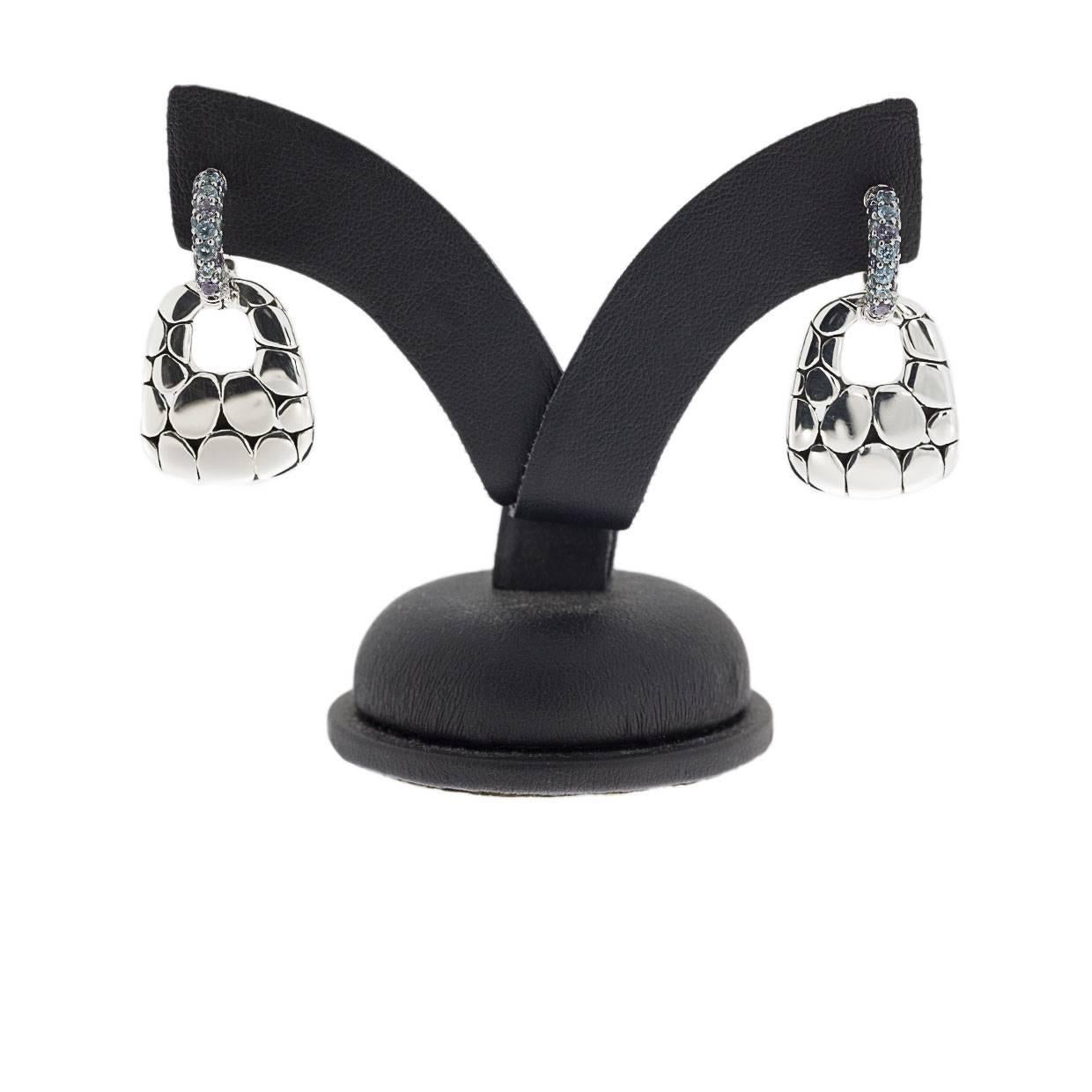 Each piece of John Hardy jewelry has been crafted in Bali since 1975. John Hardy is dedicated to creating timeless one-of-a-kind pieces that are brilliantly alive.

These door knocker style earrings are from the Kali Silver Lava collection. The