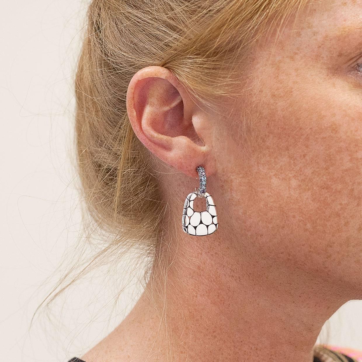 Round Cut Blue Topaz and Sterling Silver John Hardy Lava Drop Kali Earrings