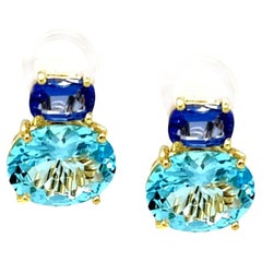 Blue Topaz and Tanzanite French Clip Post Earrings in 18k Yellow Gold