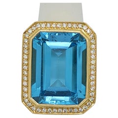 Blue Topaz and White Diamond Cocktail Ring in 18k Yellow Gold