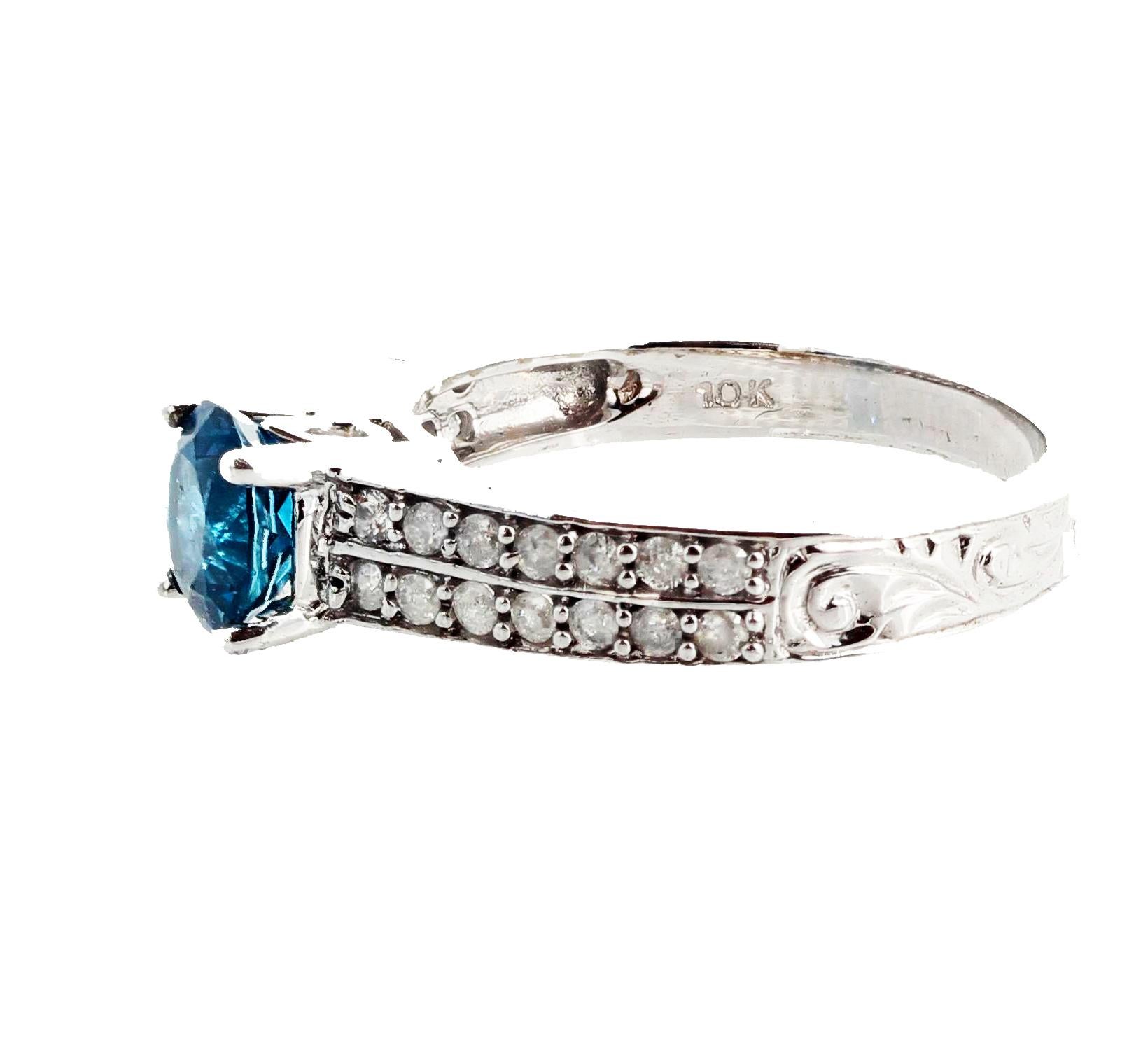 Women's or Men's AJD Delicate Elegant Blue Topaz & Brilliant White Diamonds White Gold Ring For Sale