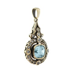 Blue Topaz and White Sapphire Art Deco Style Pendant in 9k Yellow Gold
