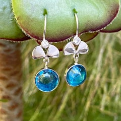 Blue Topaz "Annette" Leverback Earrings in White Gold with Diamond Accents