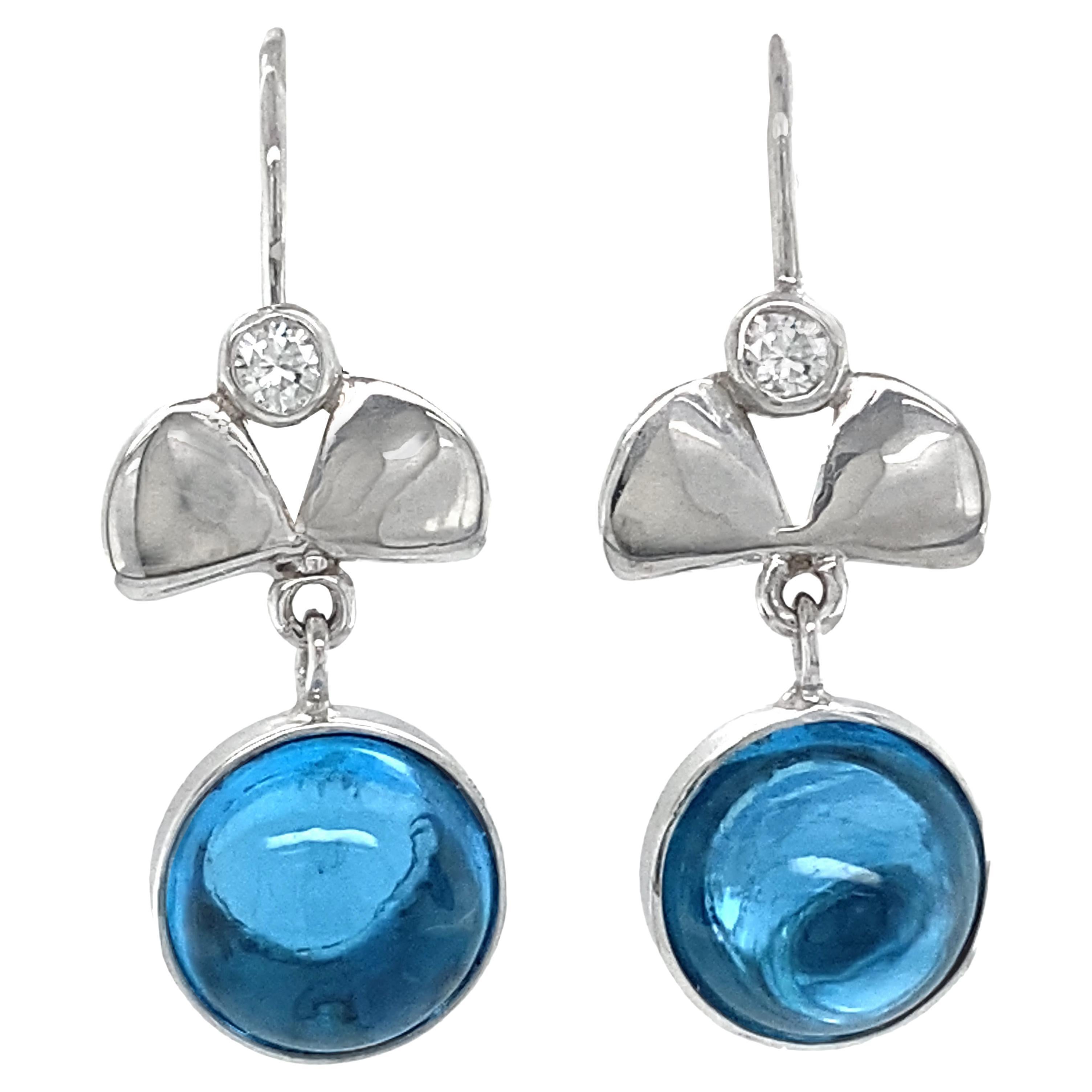 Blue Topaz "Annette" Leverback Earrings in White Gold with Diamond Accents For Sale