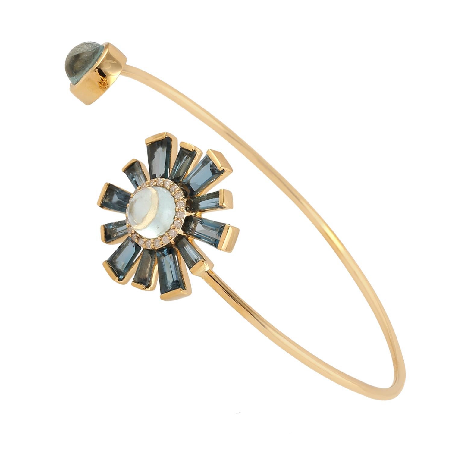 Sonnenschliff-Armband aus 18 Karat Gelbgold mit blauem Topas und Aquamarin und Diamanten im Zustand „Neu“ im Angebot in New York, NY