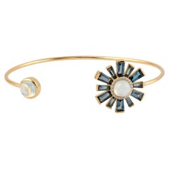 Blue Topaz & Aquamarine Sunburst Bracelet With Diamonds In 18k Yellow Gold