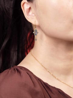 Blue Topaz Art Deco Style Dangle Earrings in 14K Yellow Gold
