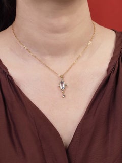 Blue Topaz Art Deco Style Pendant in 14K Yellow Gold