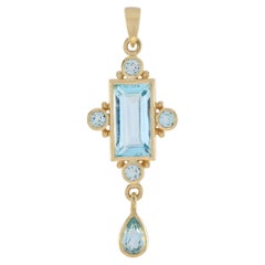 Blue Topaz Art Deco Style Pendant in 14K Yellow Gold