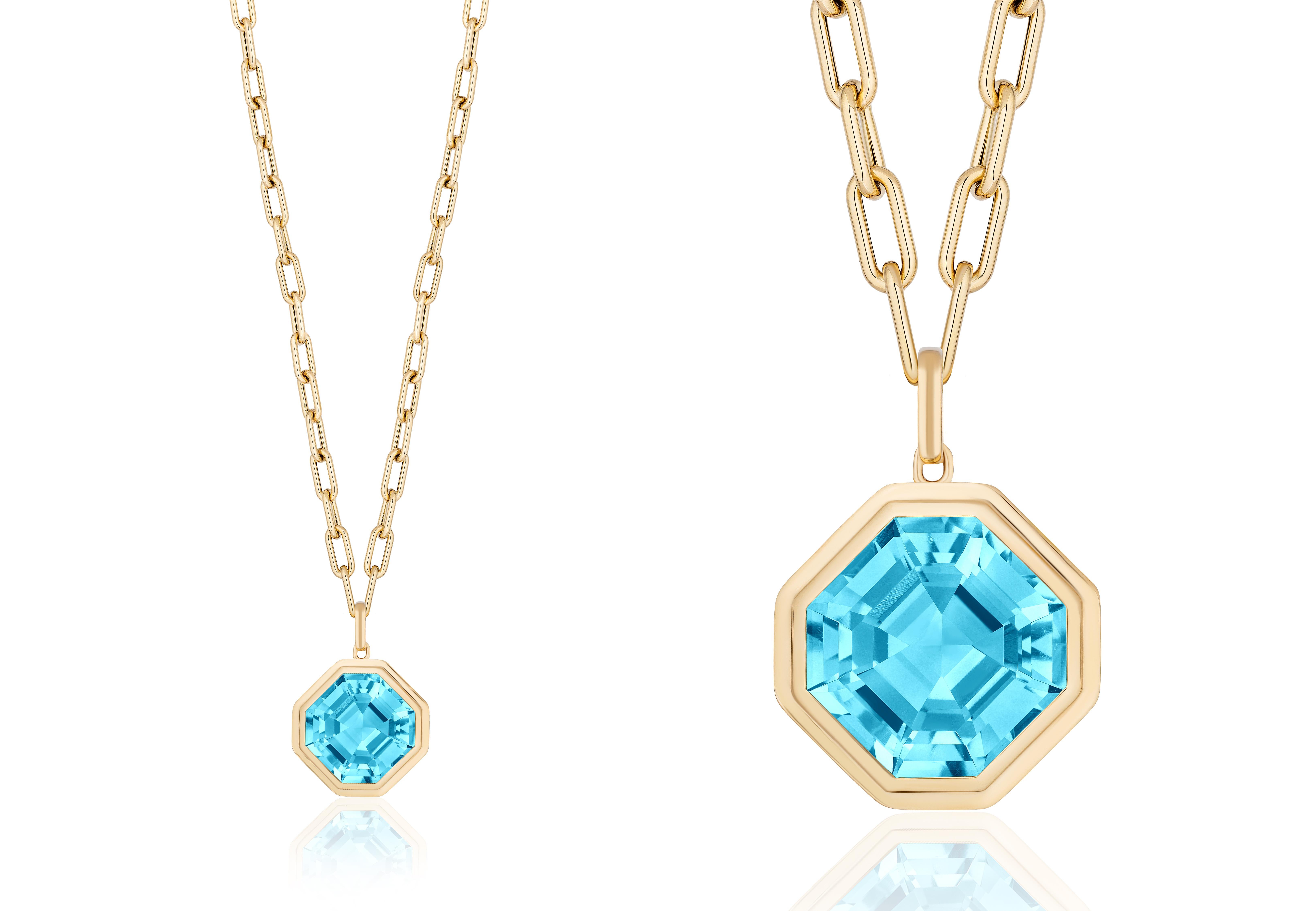 Taille Asscher Pendentif en or jaune 18K serti d'une topaze bleue (Asscher Cut) en vente