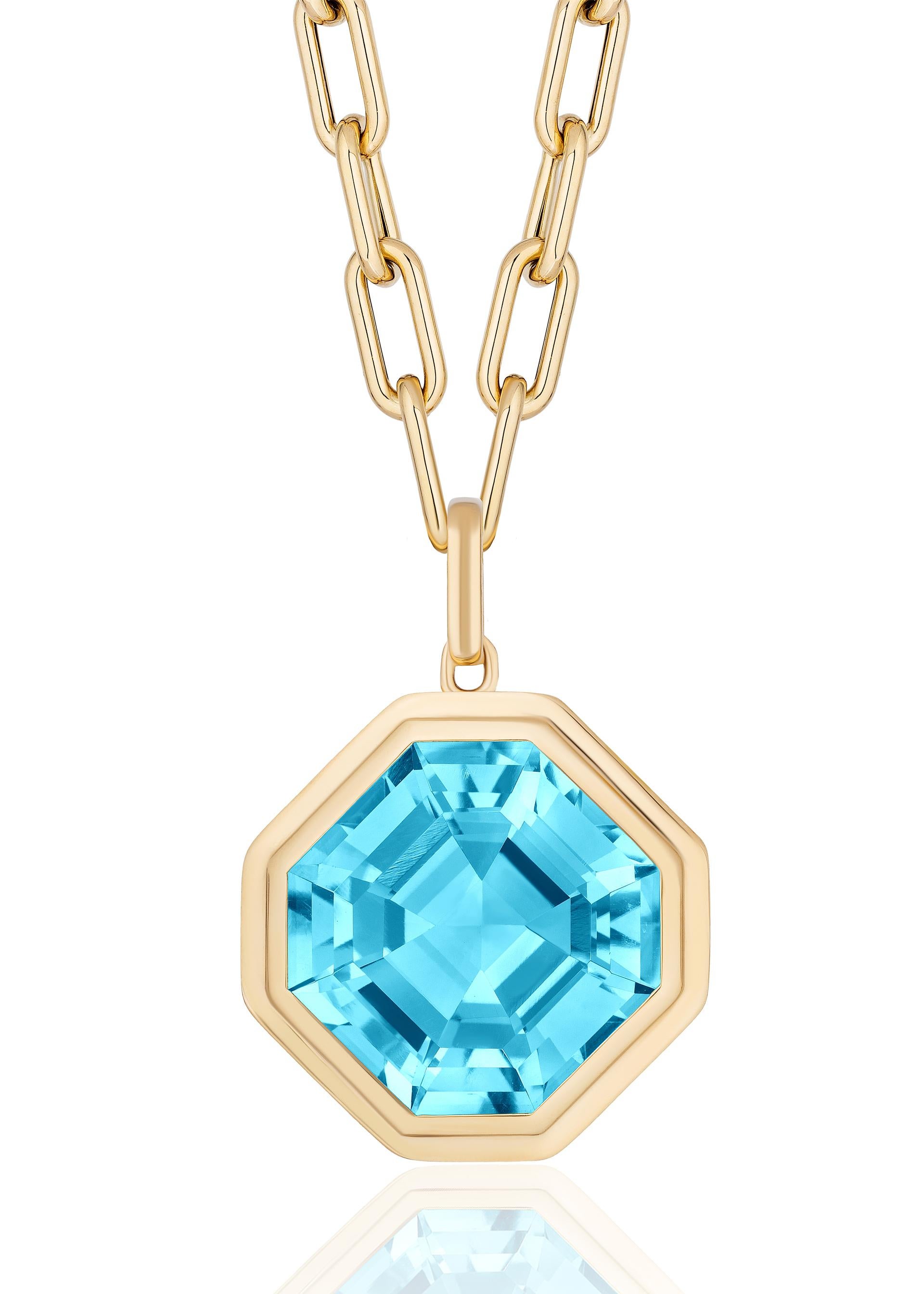Blauer Topas Asscher Schliff Lünette Set Anhänger in 18K Gelbgold im Angebot 4