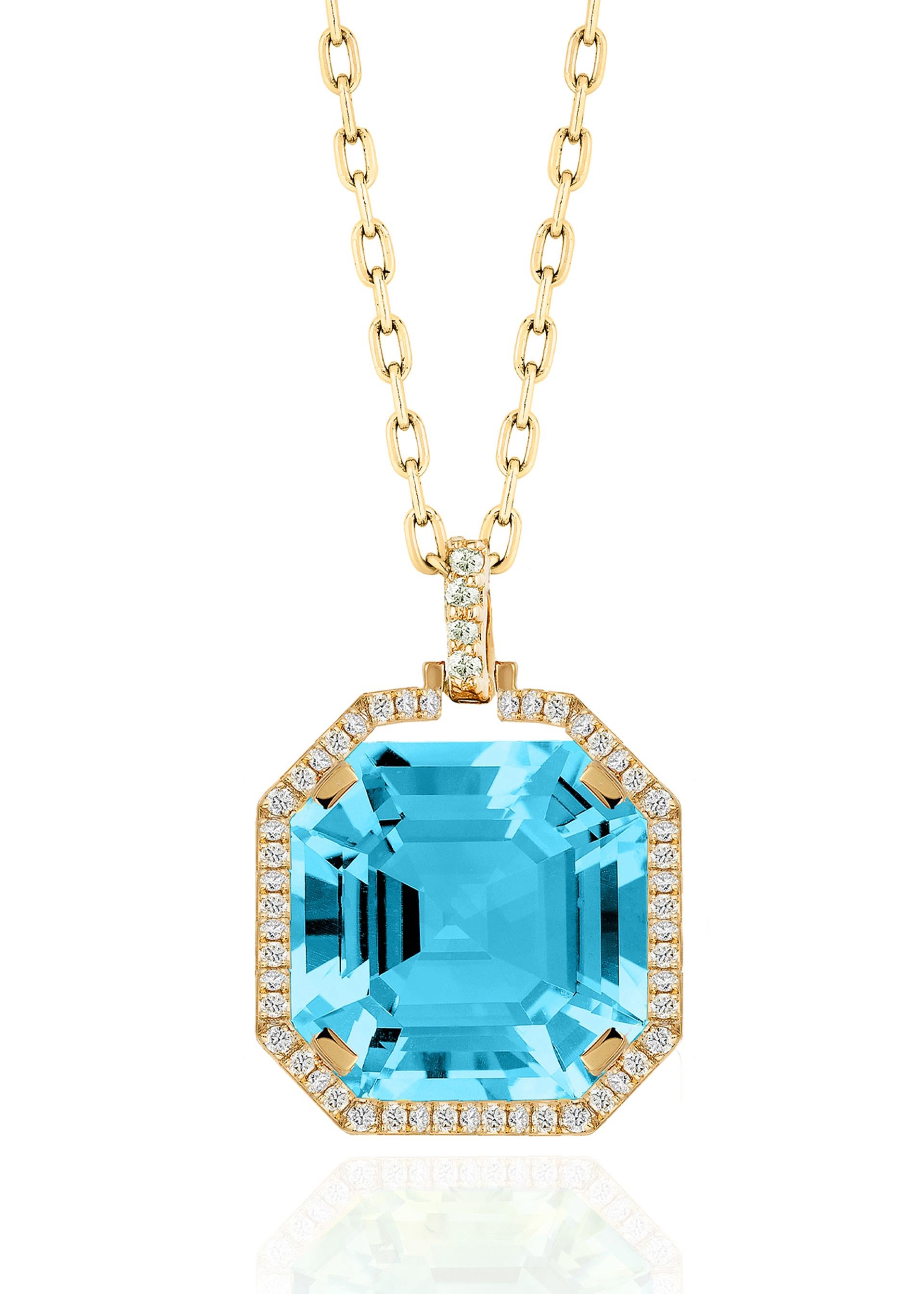 Pendentif en or jaune 18K avec topaze bleue taillée à l'emporte-pièce et diamants Neuf - En vente à New York, NY