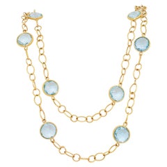 Blue Topaz Bezel Chain Necklace in 18k Yellow Gold