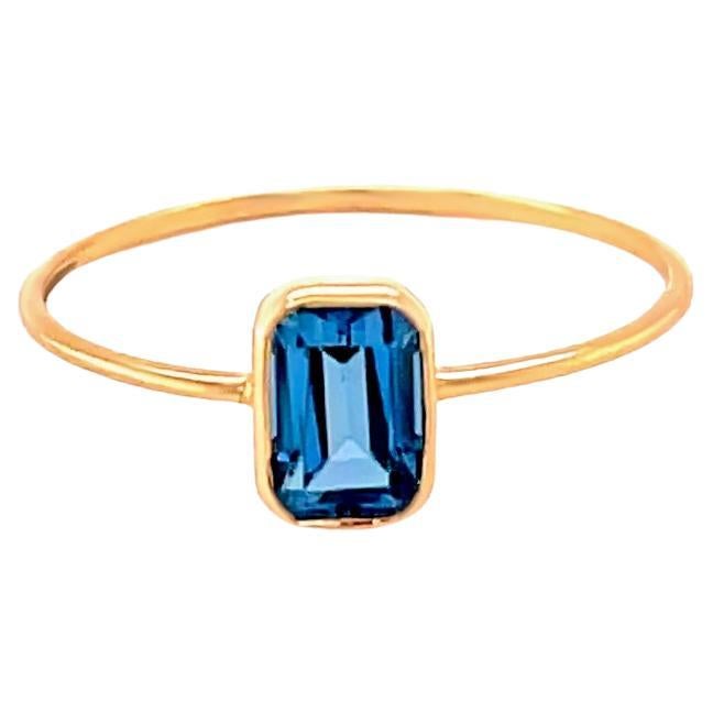 Blue Topaz Bezel Ring 0.75 Carat 14K Yellow Gold For Sale