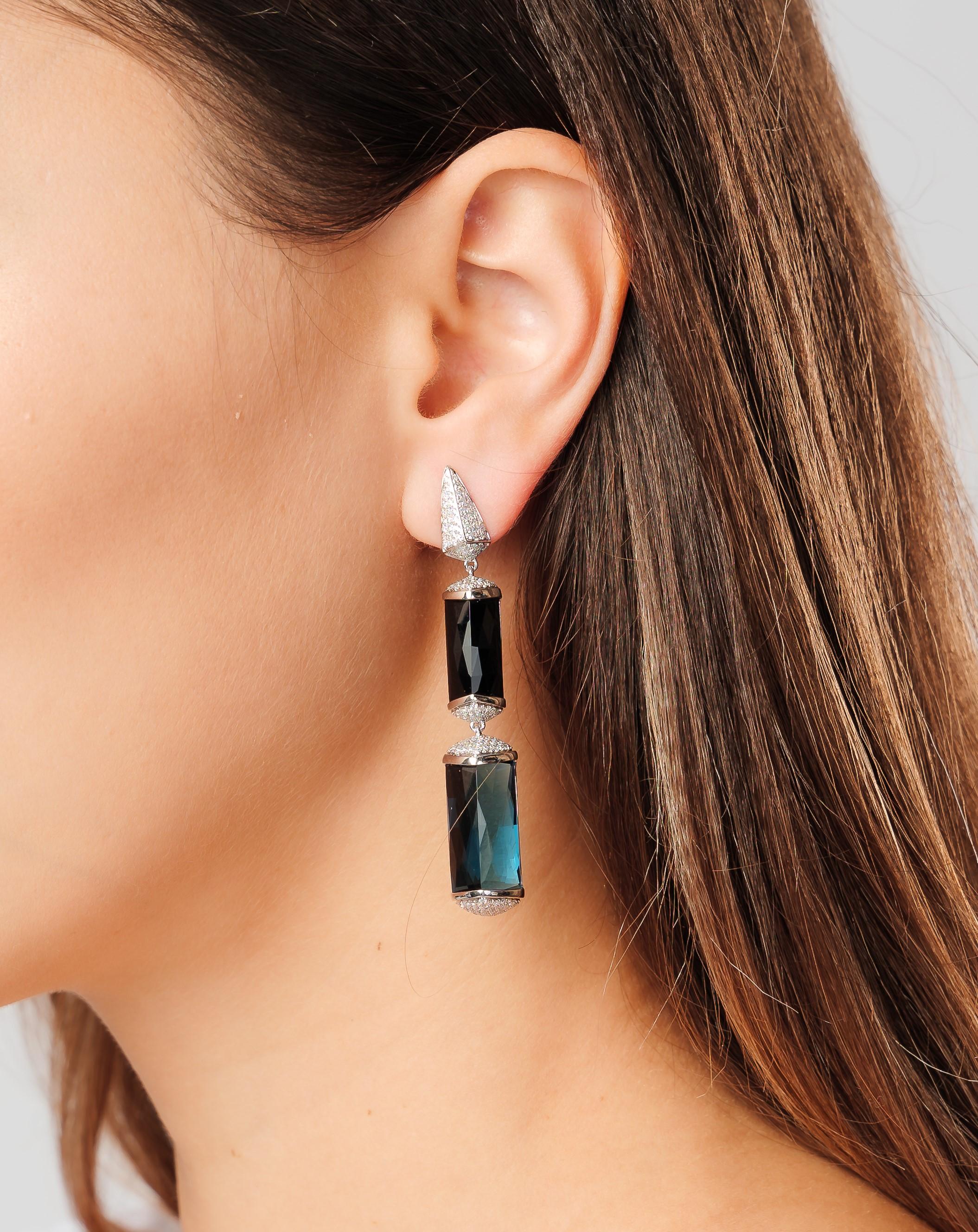 Happy Moods Collection -  this particular collection uses a vibrant variety of color gemstones to reflect the different feelings of happiness. Presenting our unique mismatch gemstone earrings perfect for winter evenings featuring London Blue Topaz
