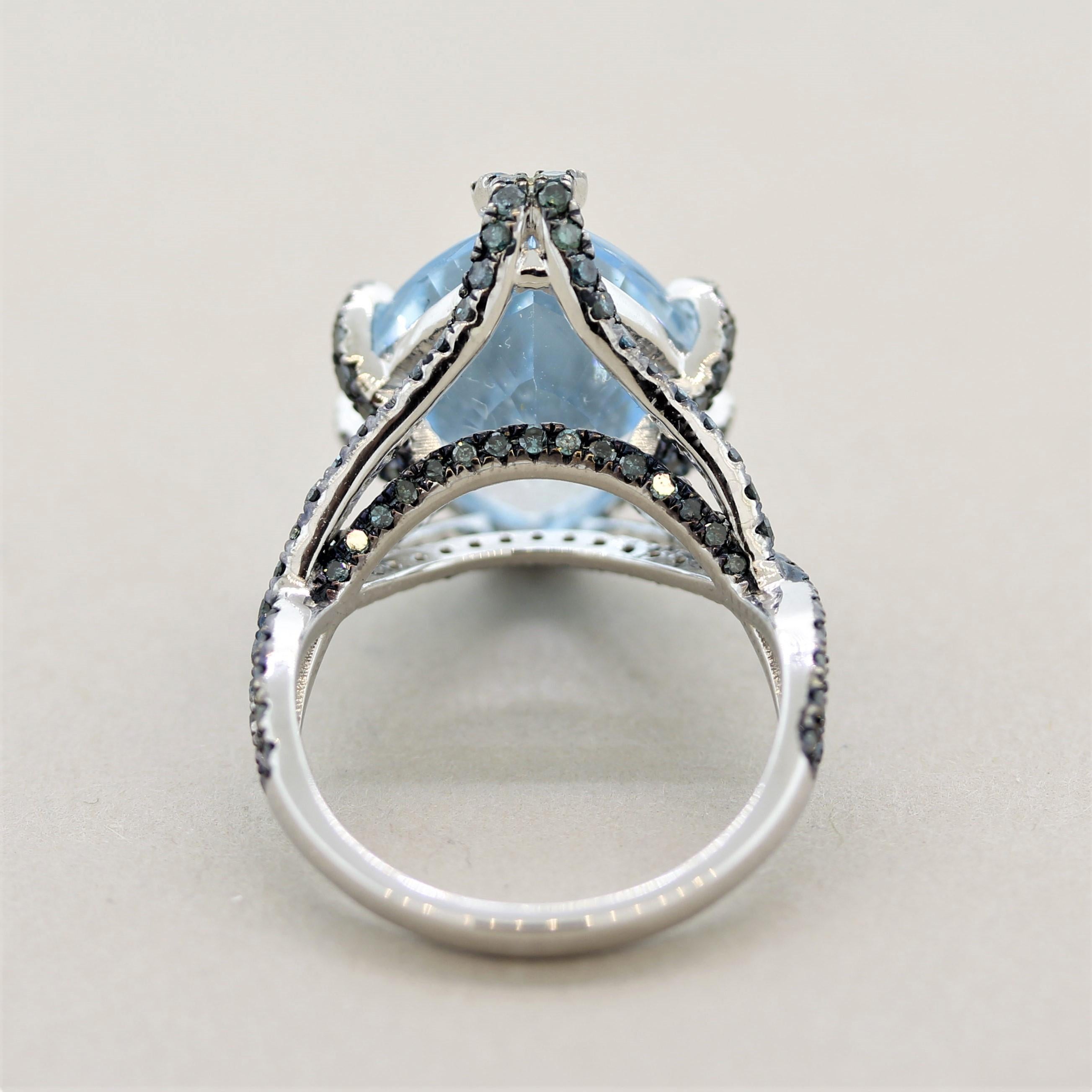 Mixed Cut Blue Topaz & Blue Diamond Gold Ring