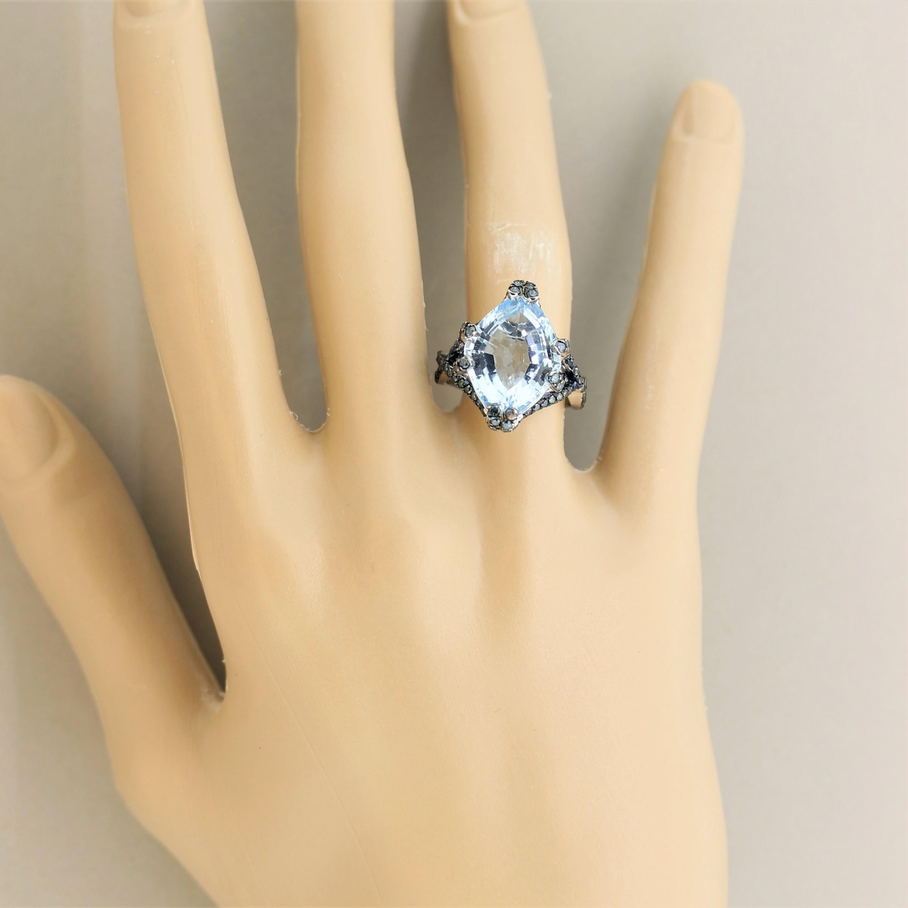 Women's Blue Topaz & Blue Diamond Gold Ring