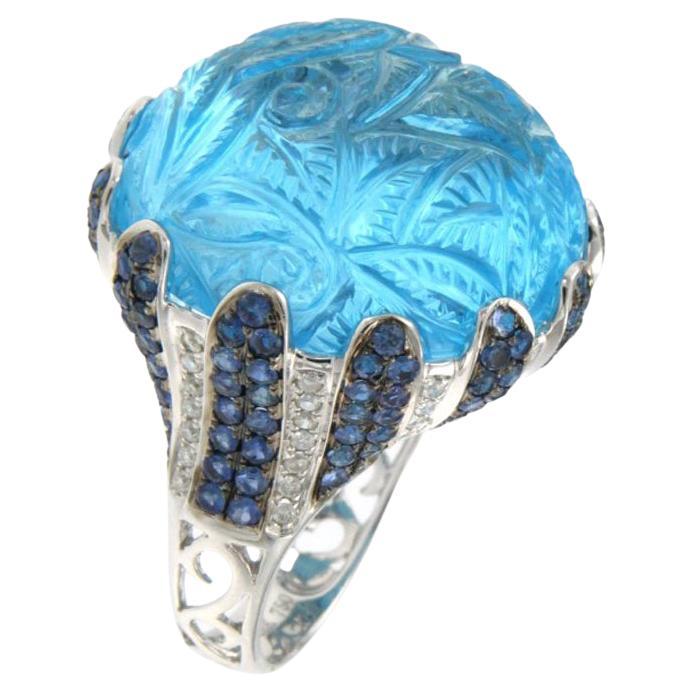 51 Karat Blauer Topas Blauer Saphir und Diamant Cocktail-Ring aus 18 Karat Weißgold