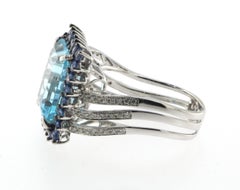 Blue Topaz Blue Sapphire Diamond Cocktail Ring in 18 Karat White Gold
