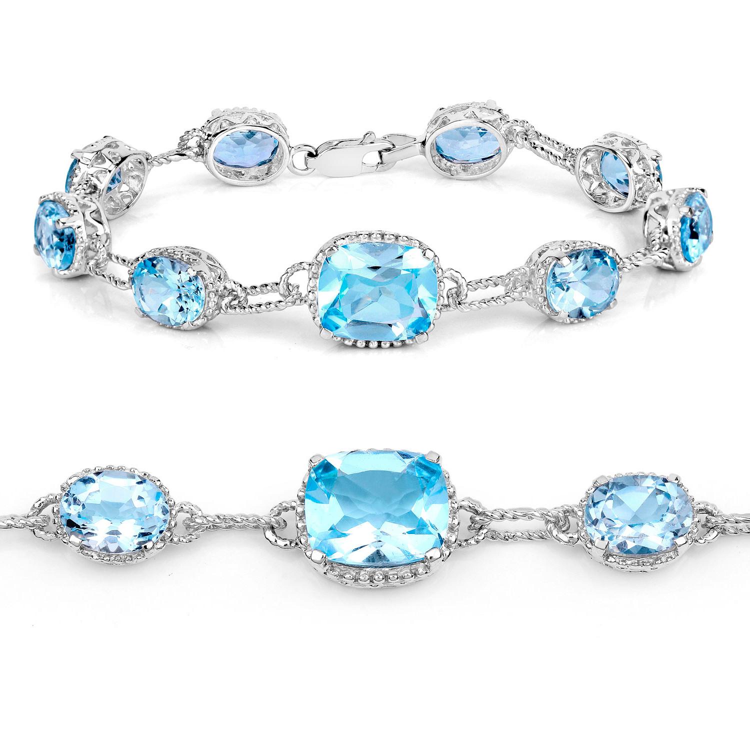 Contemporary Blue Topaz Bracelet 20.7 Carats Sterling Silver For Sale