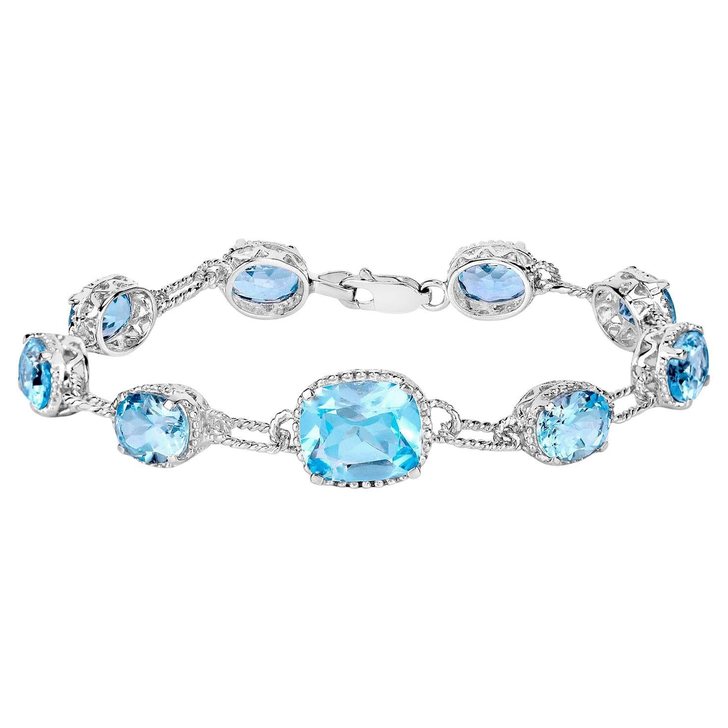 Blue Topaz Bracelet 20.7 Carats Sterling Silver For Sale