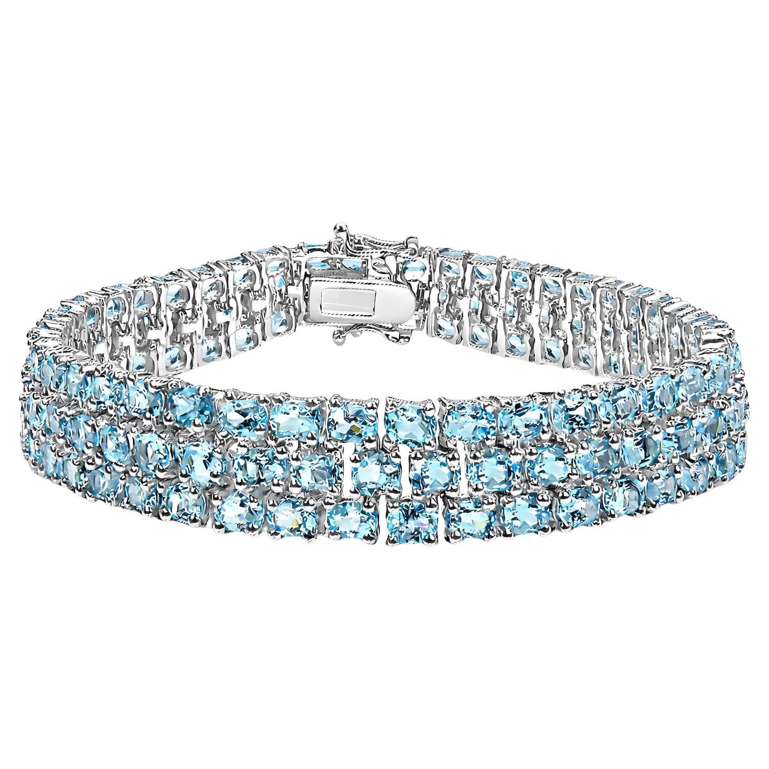 Blautopas-Armband 26.1 Karat Sterling Silber im Angebot
