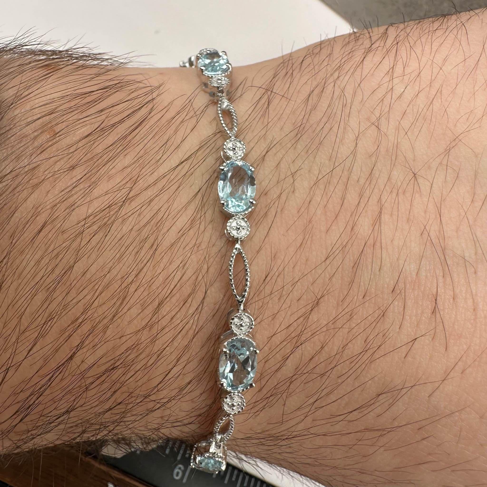 Blue Topaz Bracelet in Sterling Silver - 5 Oval Blue Topaz, 7.3g, 7 3/8