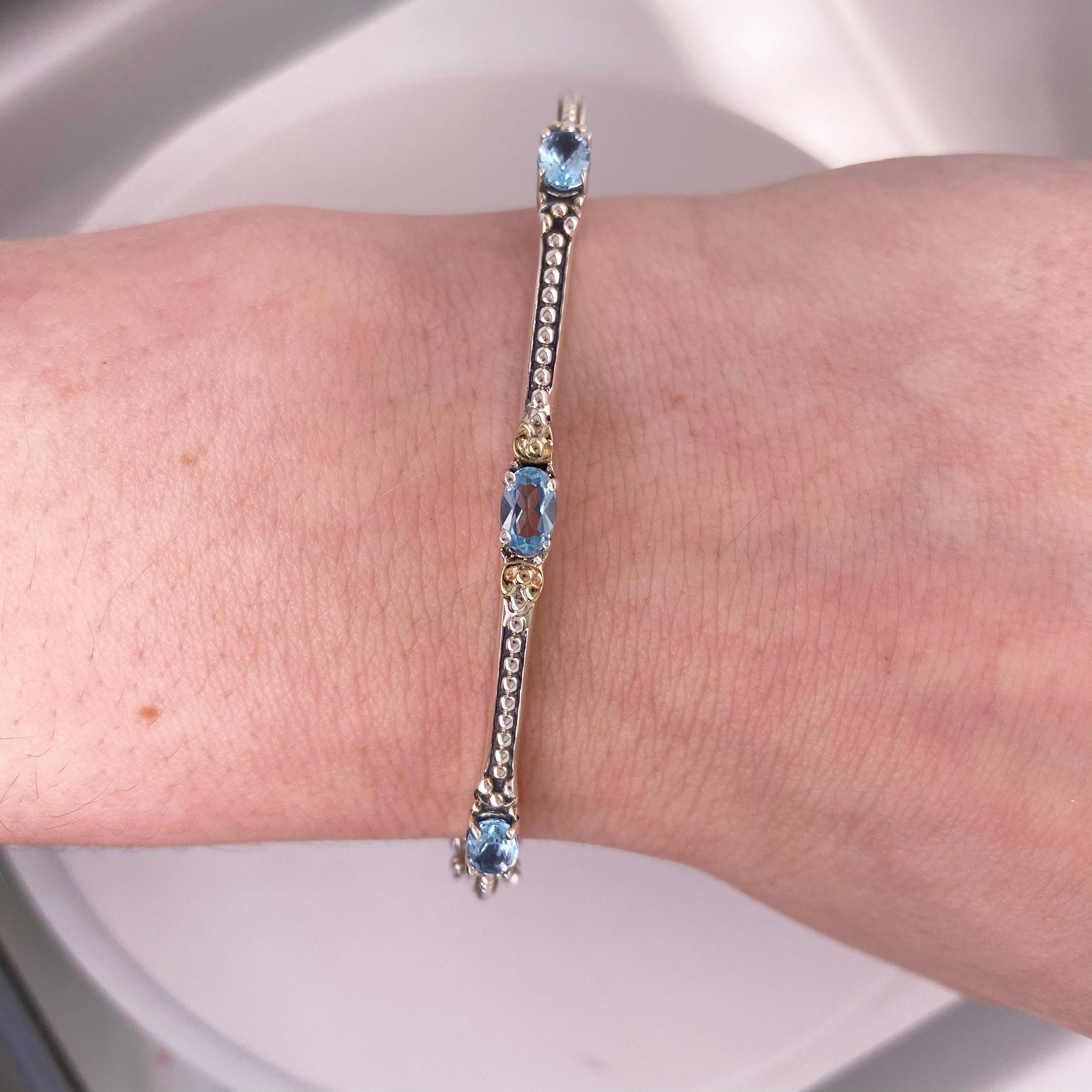 Artisan Blue Topaz Bracelet Mixed Metal Bangle and Bead Accents